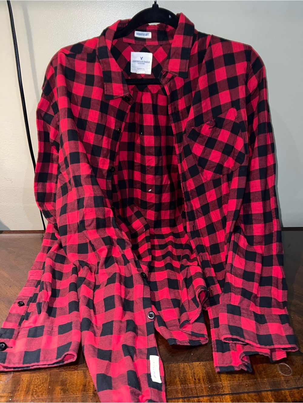 American Eagle Outfitters Red and Black Plaid Button-Up Shirt